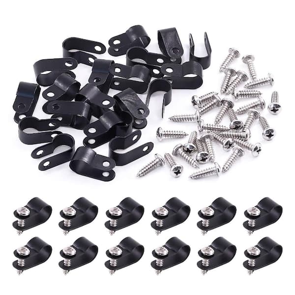 120 Pack Black Nylon R-Type Cable Clips with Screws, Assorted Wire Management Clamp Kit, 3/8 in. for Cord