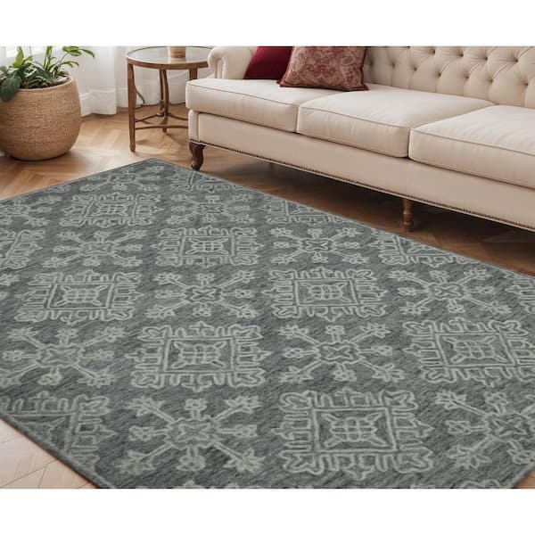 5 ft. x 7 ft. Graphite And Gray Wool Oriental Hand Hooked Area Rug