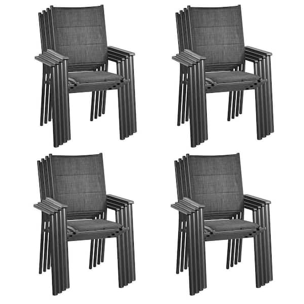 Gymax Stackable Aluminum Patio Dining Chair Armchair With Cotton Padded ...