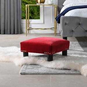 Jules 16 in. Siren Red Performance Velvet Square Accent Footstool Ottoman