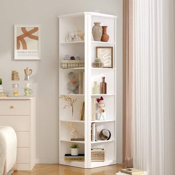 FUFU&GAGA White Wood Storage Cabinet, 78.7 in. Tall Floor Cabinet Freestanding Corner Cabinet with 12 Sheleves