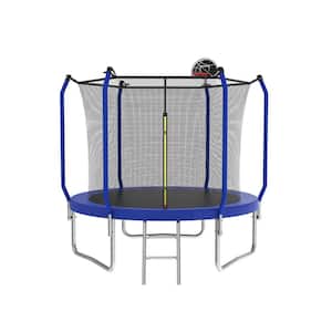 8 ft. Blue Round Outdoor Trampoline with Safety Enclosure
