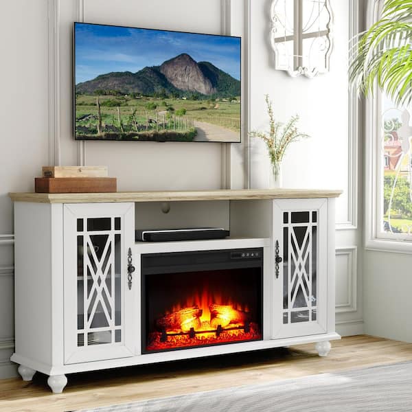 Eve culture 文化 no.12 MESH T white 12T FESTIVO 62 in. Freestanding Electric Fireplace TV Stand in White