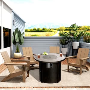 Shoreside Weathered Wood 5-Piece HDPE Plastic Round Fire Pit Patio Conversation Set