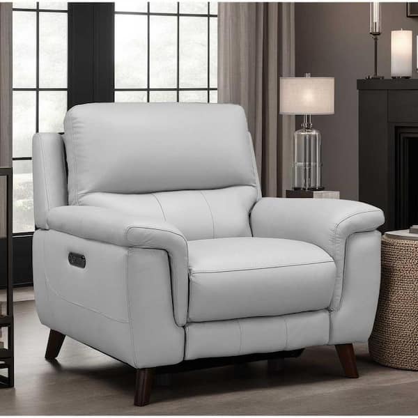 Armen Living Lizette Dark Brown Wood and Dove Grey Genuine Leather Contemporary Chair