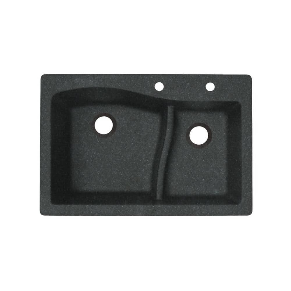 Dual-Mount Granite 33 in. x 22 in. 2-Hole 60/40 Double Bowl Kitchen Sink in Nero price history on PriceWatchPro
