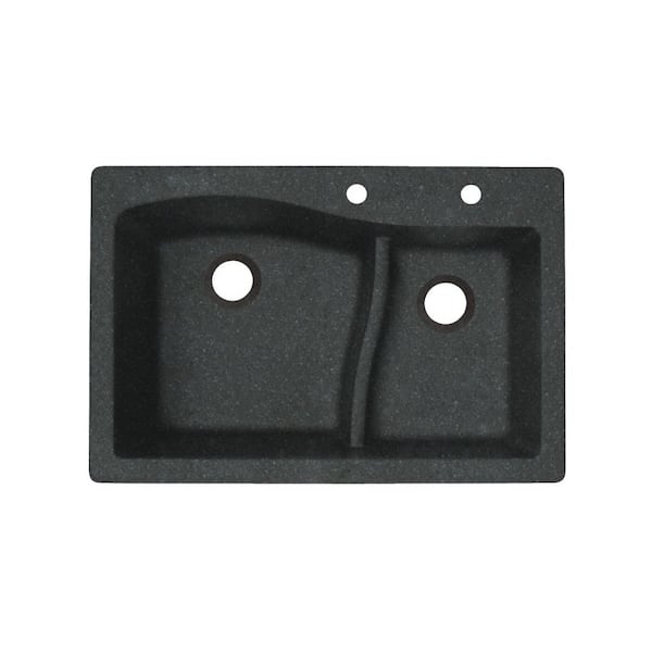 Swan Dual Mount Granite 33 In X 22 In 2 Hole 60 40 Double Bowl   Nero Swan Drop In Kitchen Sinks Qz03322ls 077 2c 64 600 