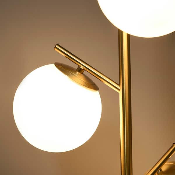 Asom 66.5 in. Gold 3-Light Standard Floor Lamp with Globe Glass Shades