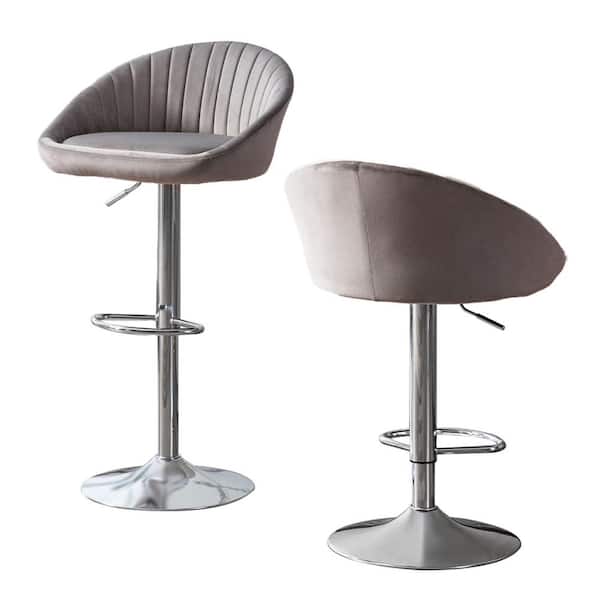 Donason 22.50 in. Grey High Back Metal Frame Adjustable Cushioned Bar Stool with Fabric Seat (Set of 2)