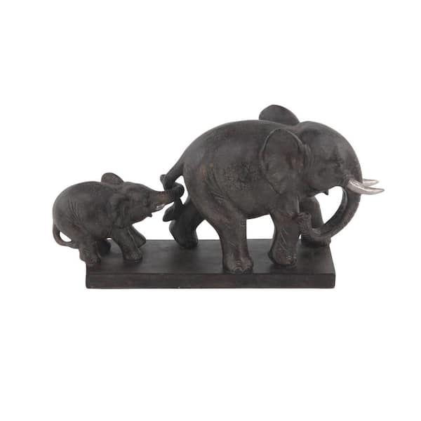 Litton Lane Brown Polystone Elephant Sculpture 38259 - The Home Depot