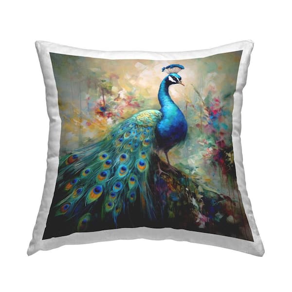 Stupell Industries Elegant Peacock Feathers Green Abstract Polyester 18 in. x 18 in. Throw Pillow
