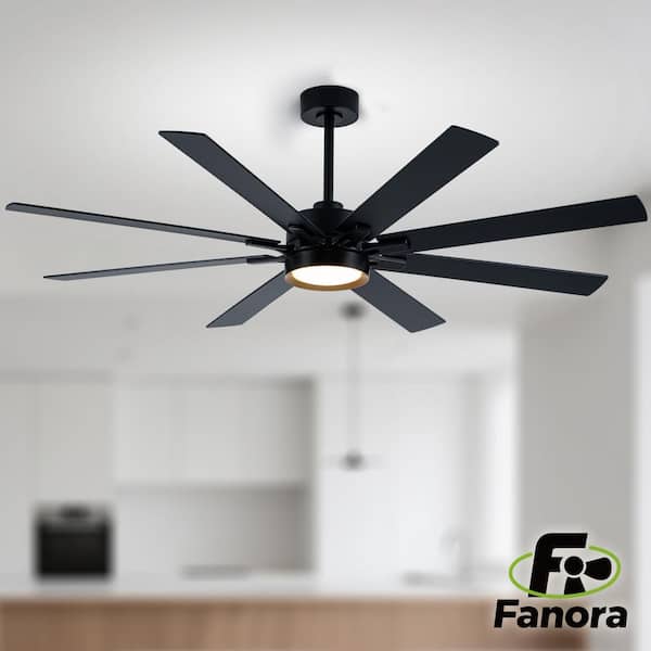 65 in. 8-Blade Black / Walnut Brown Ceiling Fan with LED Light, Remote and APP Control, Two-Toned Blade, DC Motor