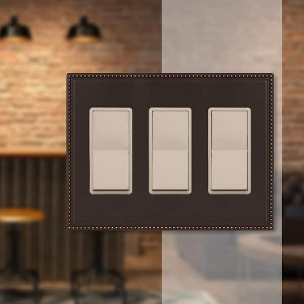 Perlina 3 Gang Rocker Metal Wall Plate - Aged Bronze