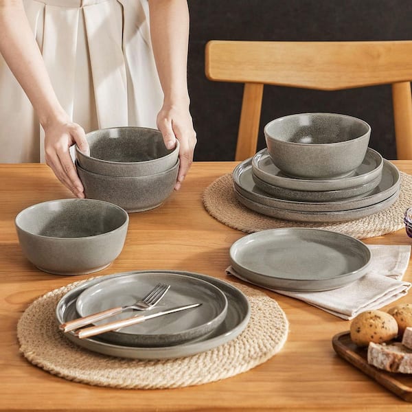 vancasso 12-Piece Brown Stoneware Dinnerware Set Service for