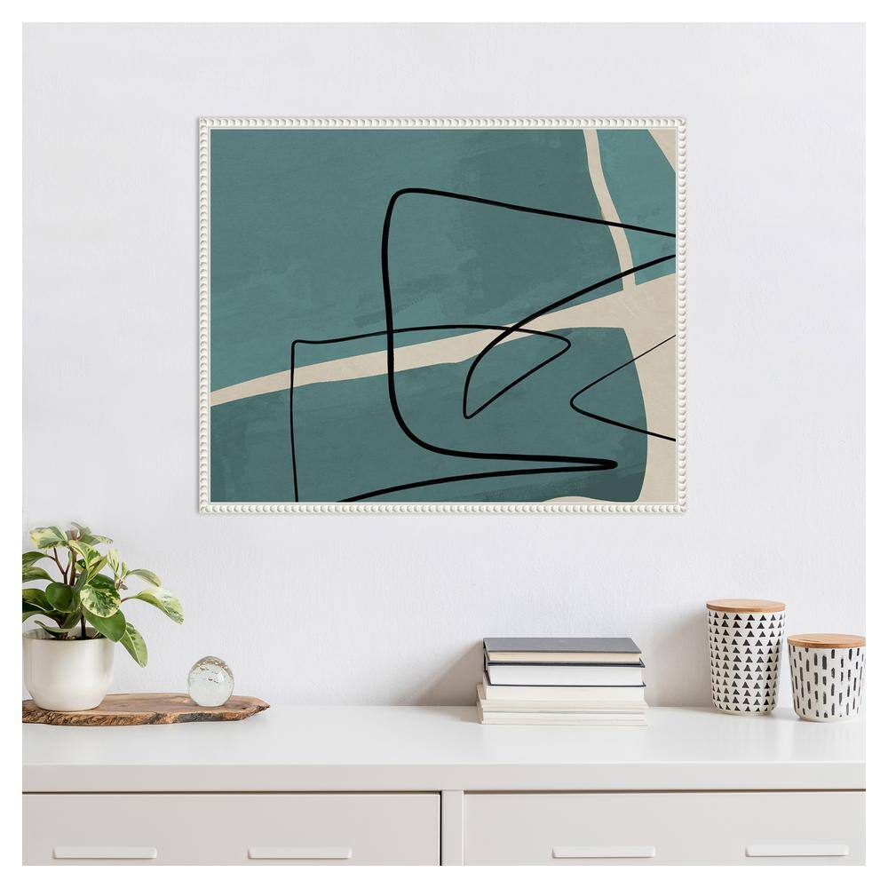 Teal and Black Abstract Beaded Framed Canvas Wall Art