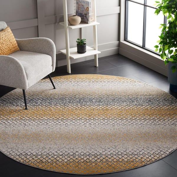 Odyssey 7 ft. x 7 ft. Gold/Gray Striped Gradient Round Area Rug