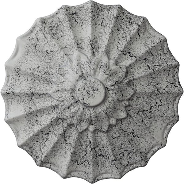 Ekena Millwork 1-3/8 in. x 9 in. x 9 in. Polyurethane Shakuras Ceiling Medallion, Ultra Pure White Crackle
