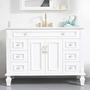 48 in. W x 22 in. D x 35 in.H Solid Wood Bath Vanity in White with Carrara White Stain-resistant Quartz Top, Single Sink