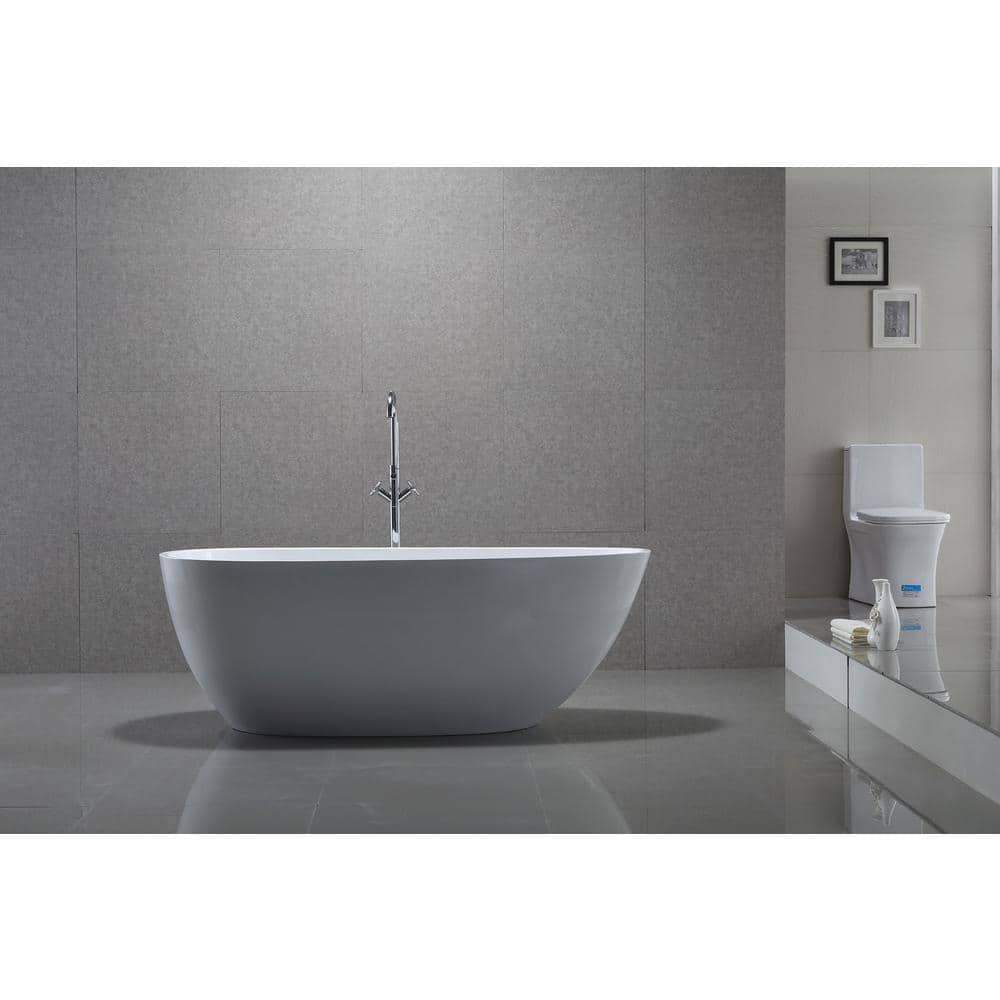 White and Titanium Gold Acrylic Freestanding Soaking Bathtub