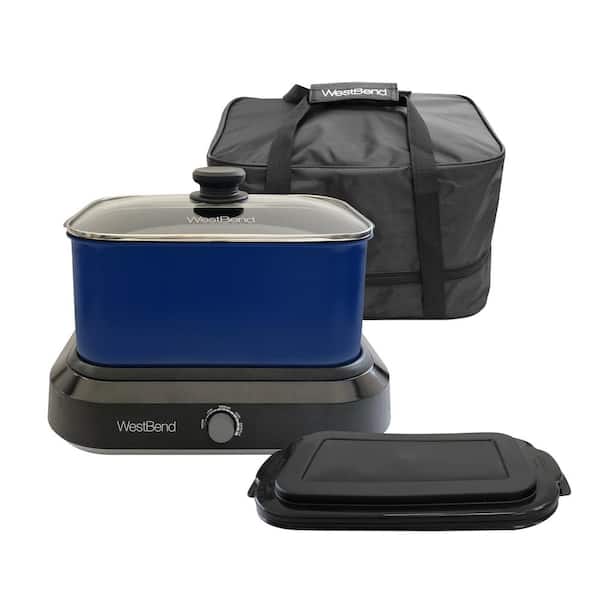 6 qt. Blue Non-Stick Versatility Slow Cooker with 5-Temperature Settings Includes Travel Lid and Thermal Tote