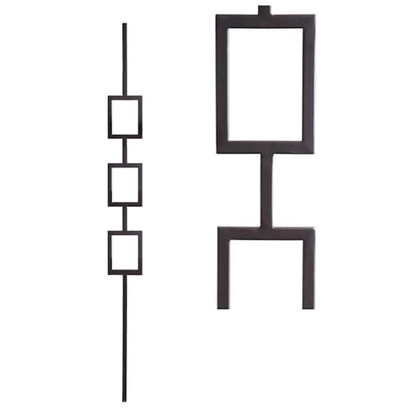 Aalto Modern 44 in. x 0.5 in. Satin Black Triple Rectangle Hollow Wrought Iron Baluster