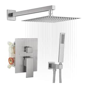 Single-Handle 2-Spray 12 Inch Square Bathroom Shower Combo Set in Brushed Nickel (Valve Included)
