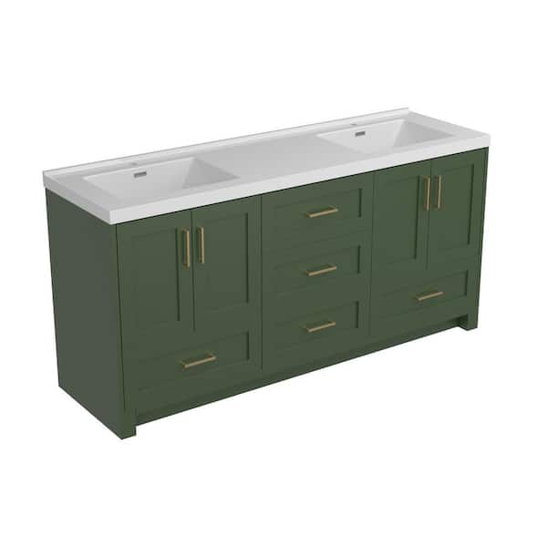 Zeafive Genie 72 in. Double Sinks Green Bath Vanity with White Solid Surface Vanity Top and Basin Freestanding Bathroom Cabinet
