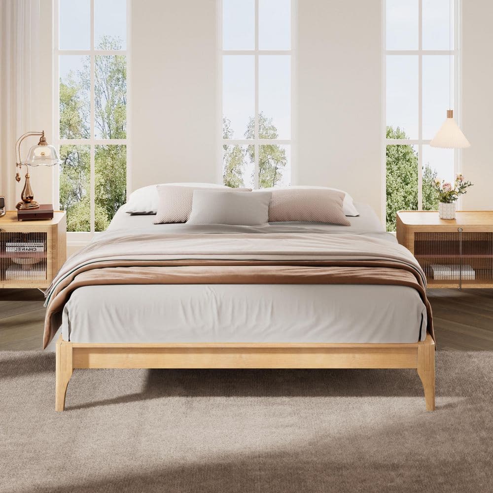 Natural/Yellow Wood Frame Full Size Platform Bed with Wood Slat and Metal Support price history on PriceWatchPro