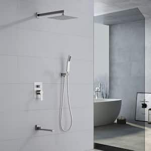 ACAD Single-Handle 3-Spray Square High Pressure WALL Mount Bathroom Brass 12 In Rainfall Shower Faucet in Brushed nickel