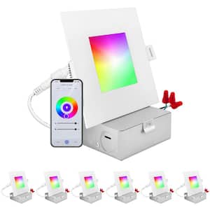 4 in. Smart Square Integrated LED Recessed Light RGBW Color Changing WiFi Compatible with Alexa and Google Home (6-Pack)