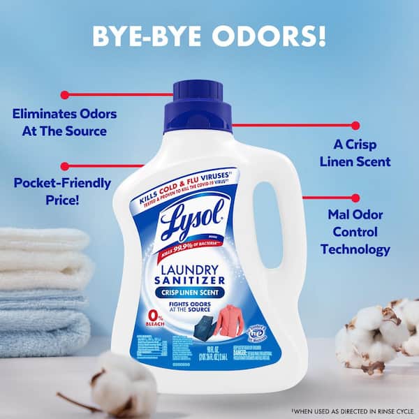 Disinfectant Laundry Sanitizer, Detergent Additive, Bleach Alternative, Odor Eliminator, Crisp Linen, 90 Fl oz