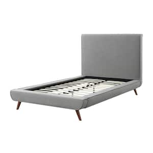 Alaric Grey Twin Size Platform Bed Upholstered Linen