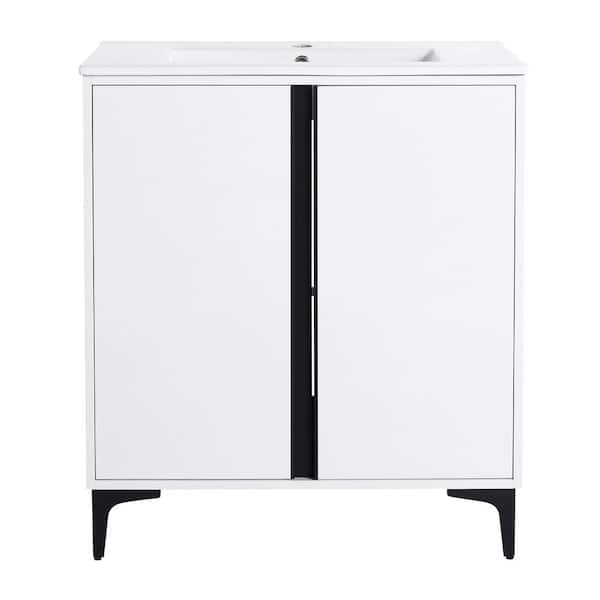 Boosicavelly 30.00 in. W 18.30 in. D 33.90 in. H Single Sink Freestanding Bath Vanity in White with White Ceramic Top