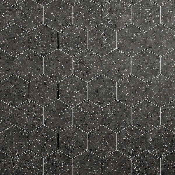 Ivy Hill Tile Malati Black Confetti 12.5 in. x 14.5 in. Matte Porcelain Hexagon Floor and Wall Tile (10.51 sq. ft./Case)