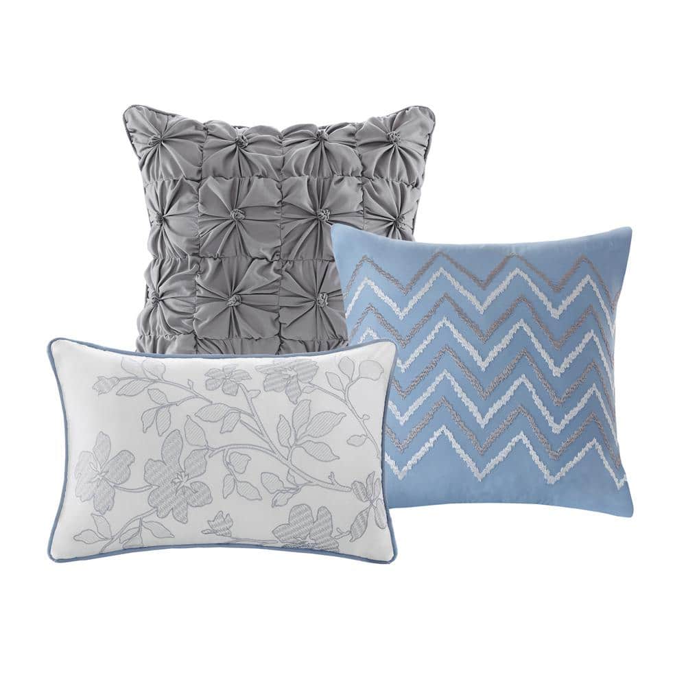 Blue Floral Reversible Full Microfiber Quilt Set