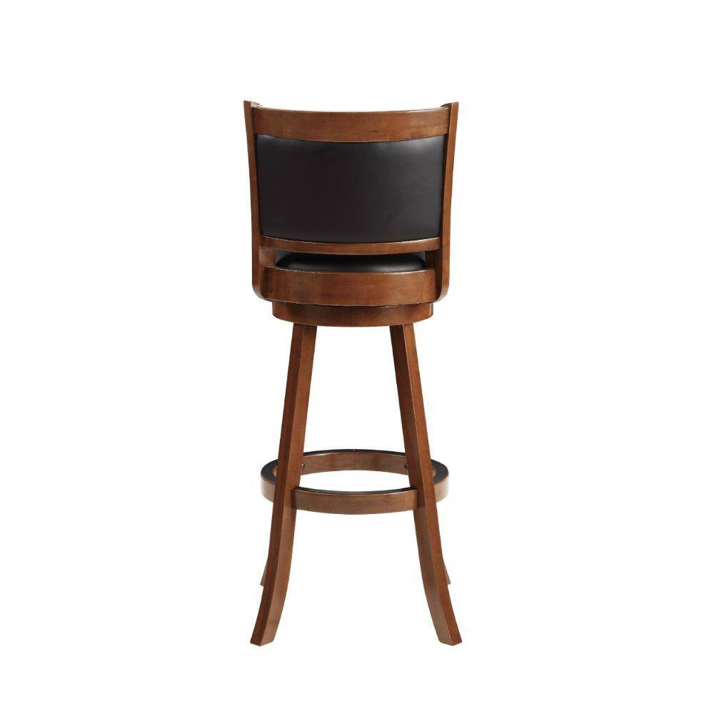 Cherry Brown Extra Tall Swivel Bar Stool with Black Faux Leather