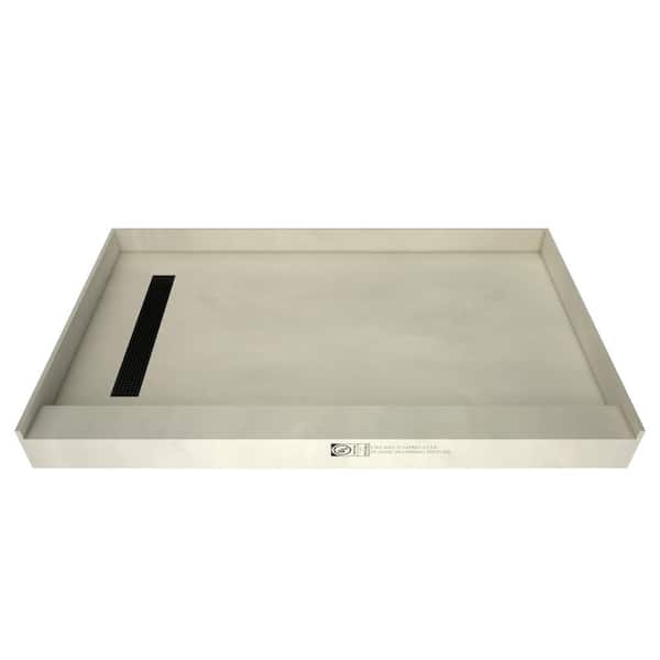 Tile Redi Redi Trench 54 in. L x 37 in. W Single Threshold Alcove Shower Pan Base with Left Drain and Matte Black Drain Grate