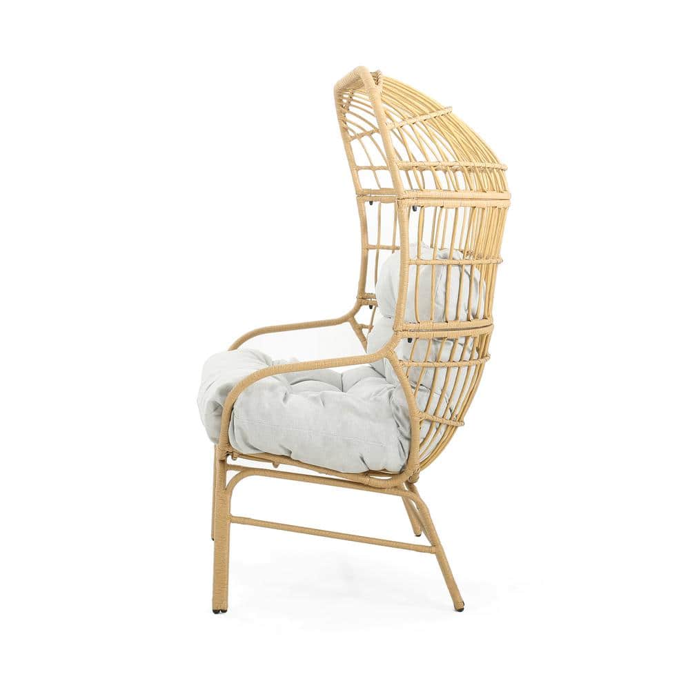 Palos Light Brown Wicker Outdoor Loveseat with Gray Cushions