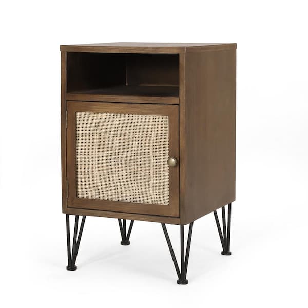 Noble House Hyvonen Walnut, Natural, and Black End Table with Storage