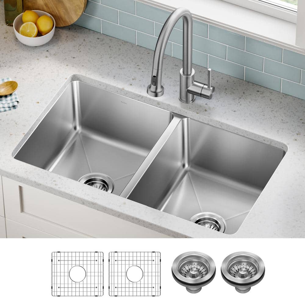 Fairlane 33-Inch Stainless Steel Double Bowl Undermount Kitchen Sink