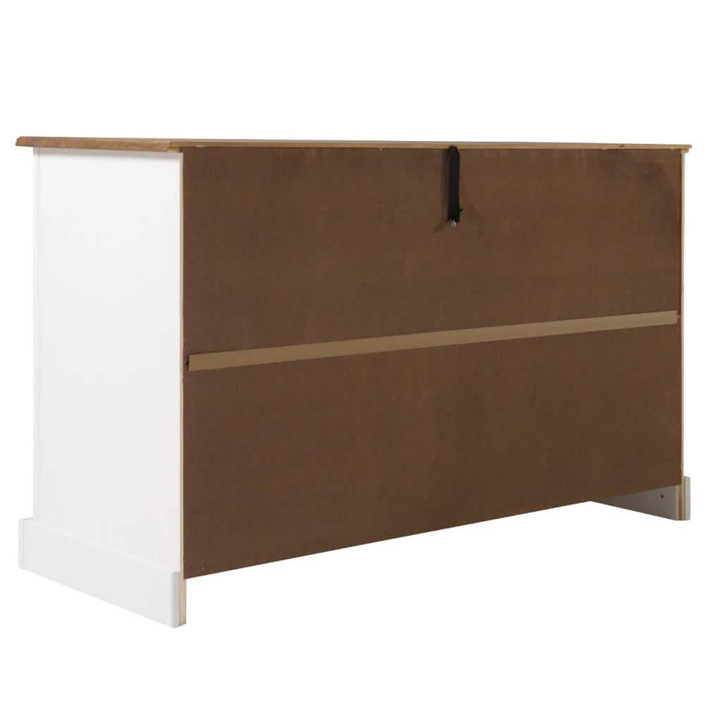 Distressed White Pine Wood Cottage Sideboard with Antique Brown Top