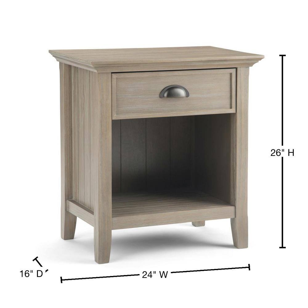 Distressed Grey Solid Pine 1-Drawer Bedside Table with Open Storage