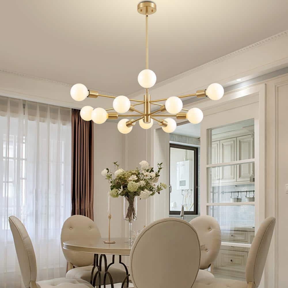 Gold 12-Light Sputnik Chandelier with Adjustable Rod