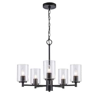 5-Light Black Chandelier Light Fixture with Clear Glass Shades