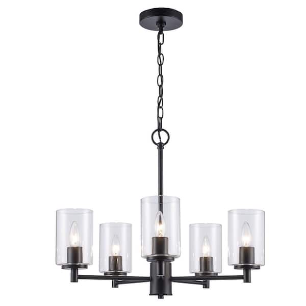 Monteaux Lighting 5-Light Black Chandelier Light Fixture with Clear Glass Shades