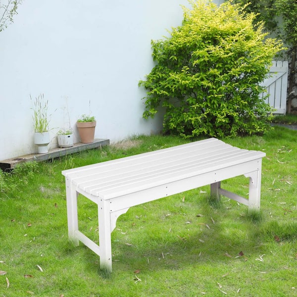 Unbranded White 46 in. Outdoor Backless HDPE Garden Bench, 2-Person Seat Backless Bench, 2-Person Poly Lumber Patio Bench