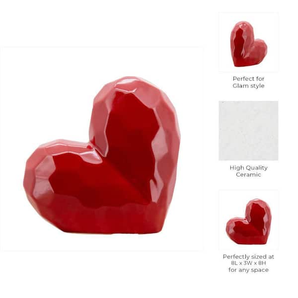 Liv & Skye Red 8 in. x 8 in. Ceramic Heart Sculpture 13216-11