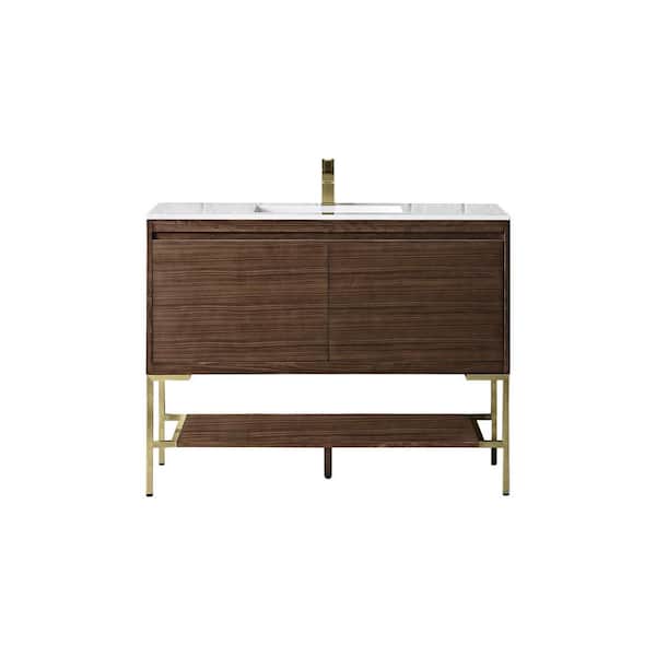 James Martin Vanities Mantova 47.3 in. W x 18.1 in. D x 36 in. H Single Bathroom Vanity Mid-Century Walnut & Glossy White Composite Stone Top