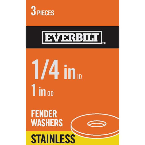 Everbilt 1/4 in. x 1 in. Metallic Stainless Steel Fender Washer (3 Per Pack)