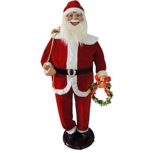 58 in. Christmas Traditional Dancing Santa Claus with Wreath and Gift Sack